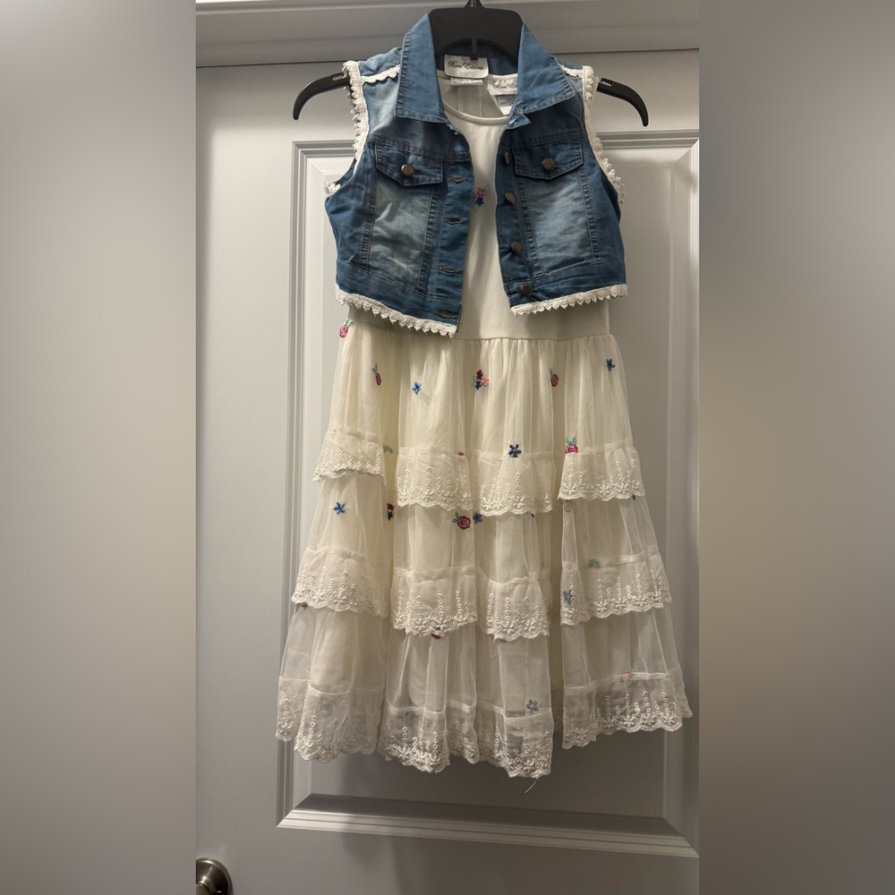 Rare Editions White and Blue Dress with Jean Jacket Style